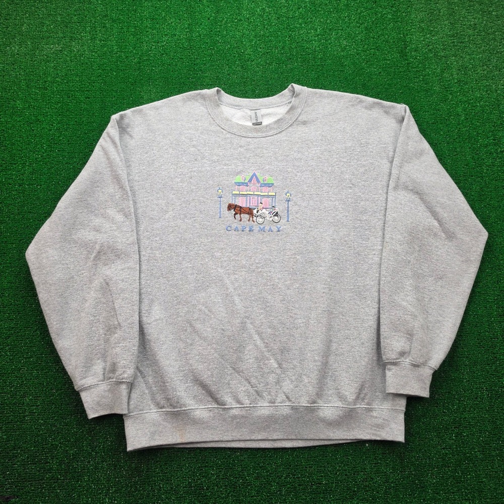 Cape May Horse Carriage Embroidered Sweatshirt Unisex Large‎ Gray Pullover